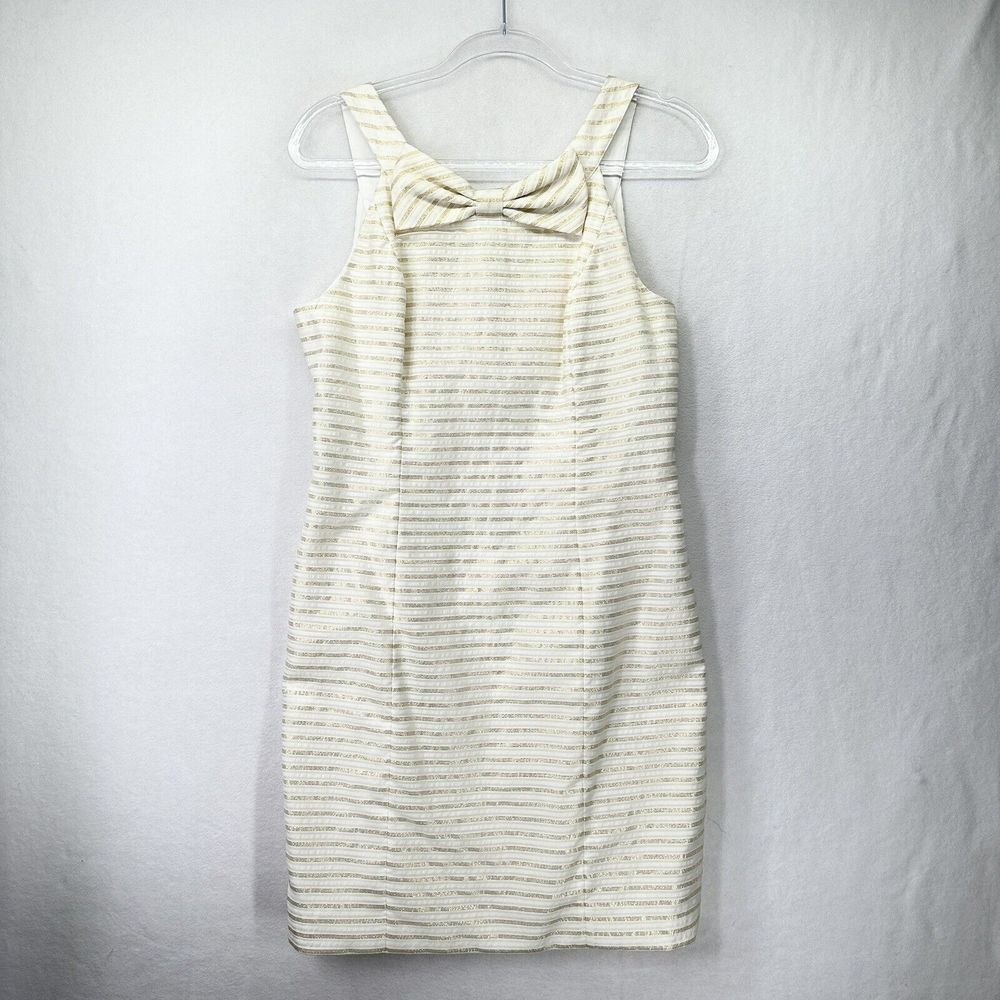 Lilly Pulitzer Henley Corded Organza Gold Stripe Knee Length Dress Size 8 - Picture 2 of 16